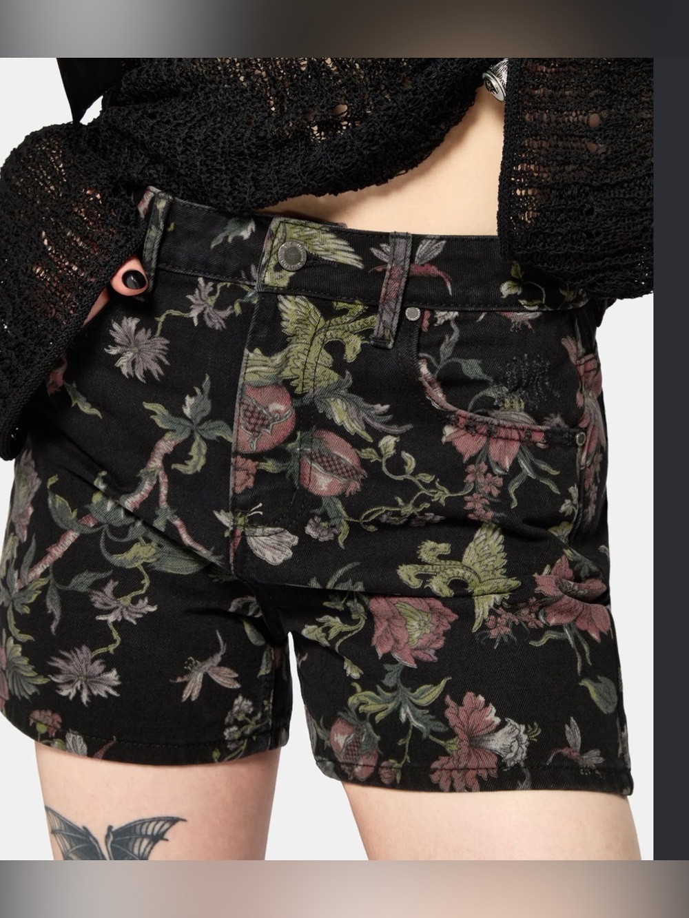 Floral Print Black High-Rise Women’s Shorts